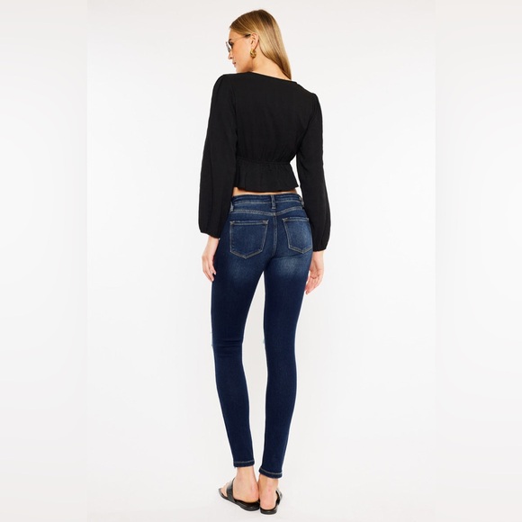 KanCan Cora Mid Rise Super Skinny Jeans Dark Wash Distressed Women’s Size 9/28 - Picture 3 of 13